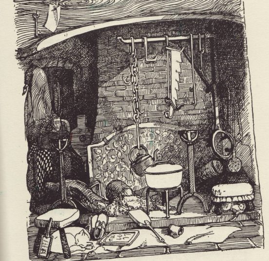 elizabethan fasrmhouse kitchen (Dorothy Harley's drawing)