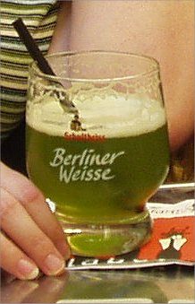  Berliner Weisse flavoured with Woodruff (Galium odaratum) de:Waldmeister Syrup.” width=